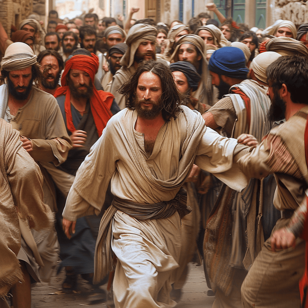 Jesus Walking Through a Crowd